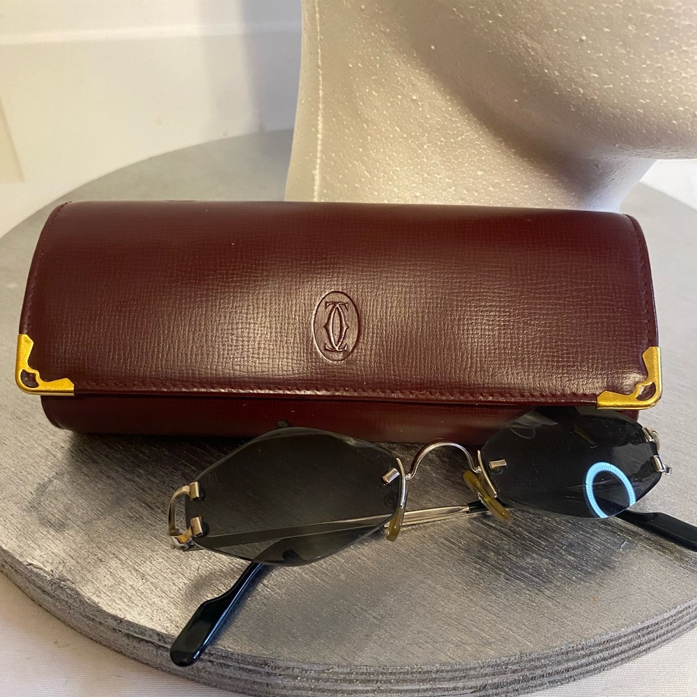 Rare Vintage 90s Cartier Rimless Dark Grey Sunglasses - Gem